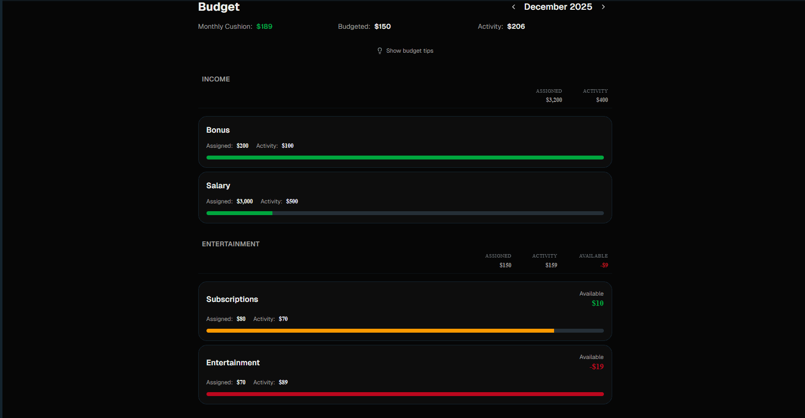 Simple budget tracking preview